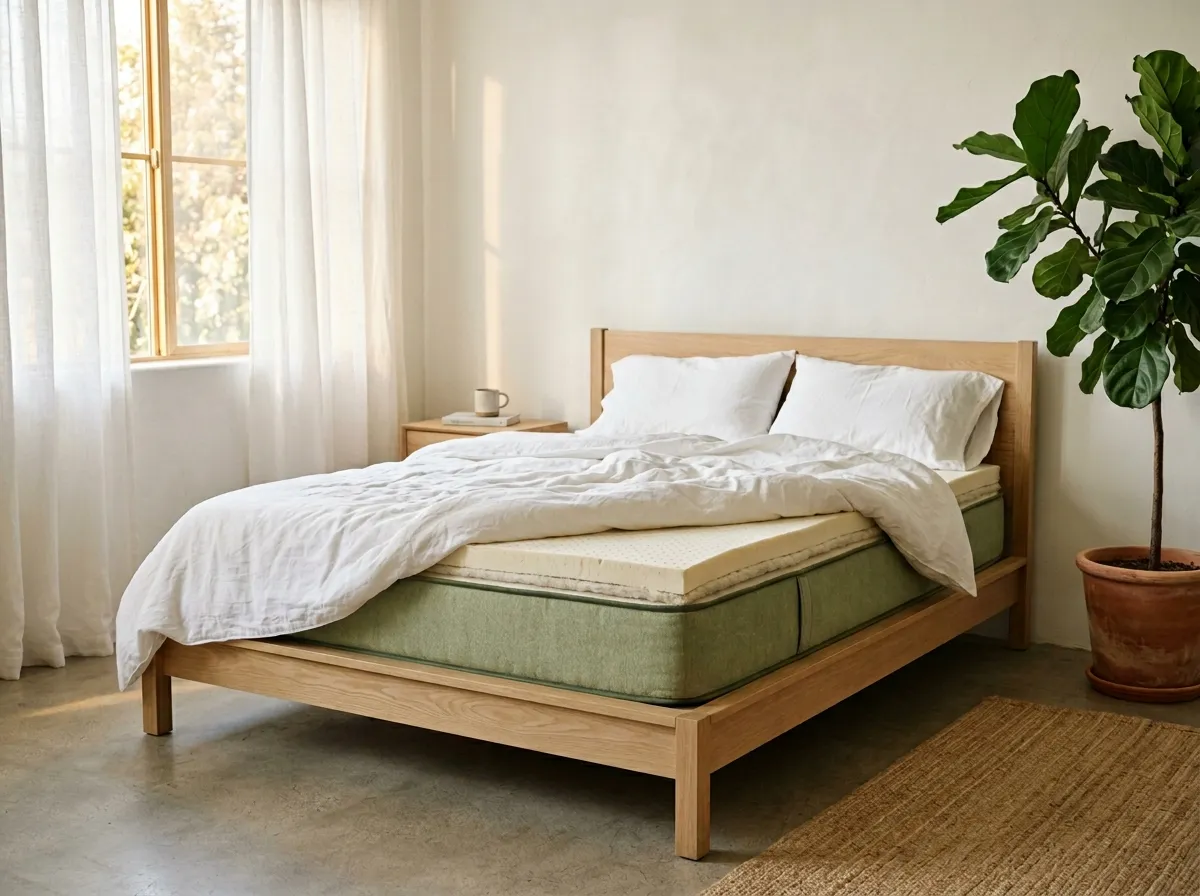 Avocado Green Mattress in a bright bedroom