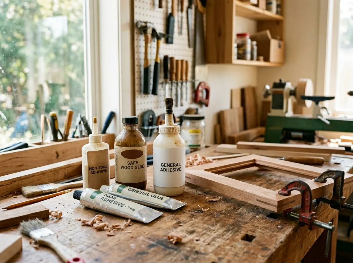Non-toxic wood glue being applied to a woodworking joint