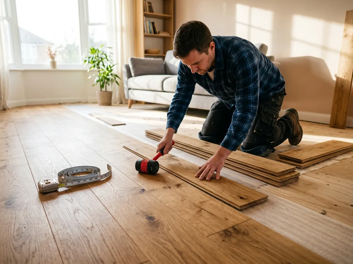 Beautiful solid hardwood flooring in a bright, naturally lit living room
