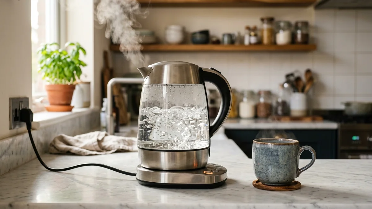 Stainless steel non-toxic electric kettle on kitchen counter