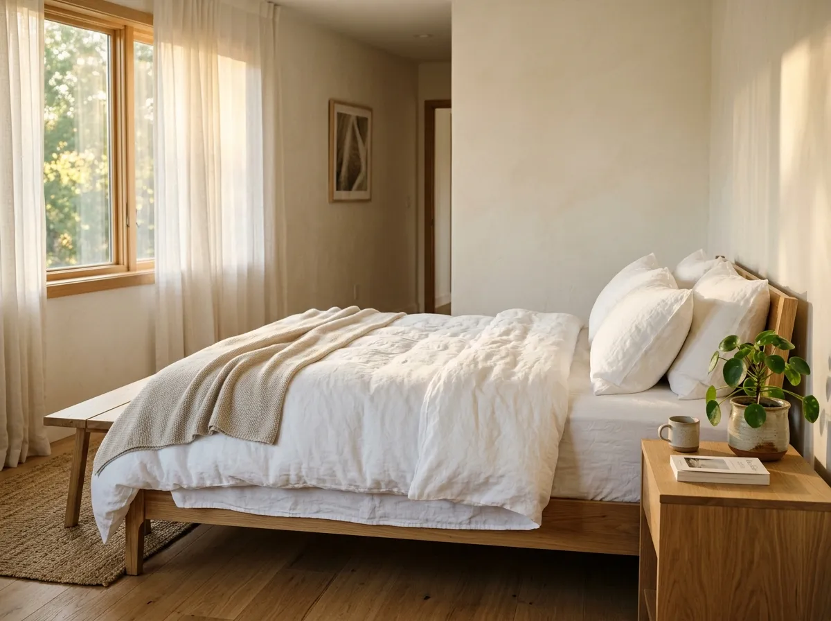 Organic mattress in a clean modern bedroom