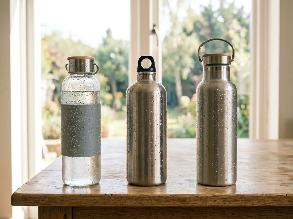 Collection of non-toxic stainless steel and glass water bottles