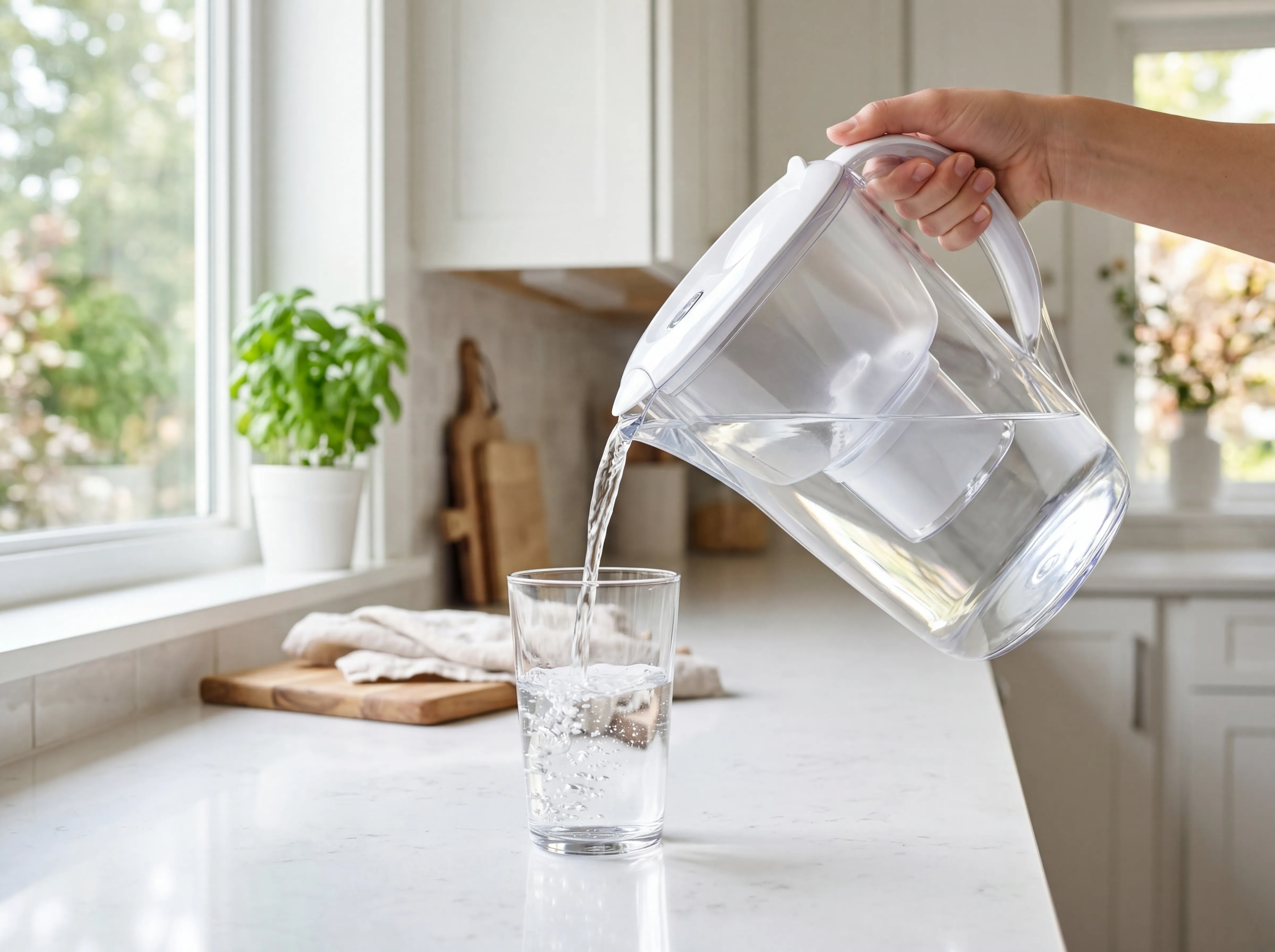 Water filter system for PFAS removal installed on kitchen counter