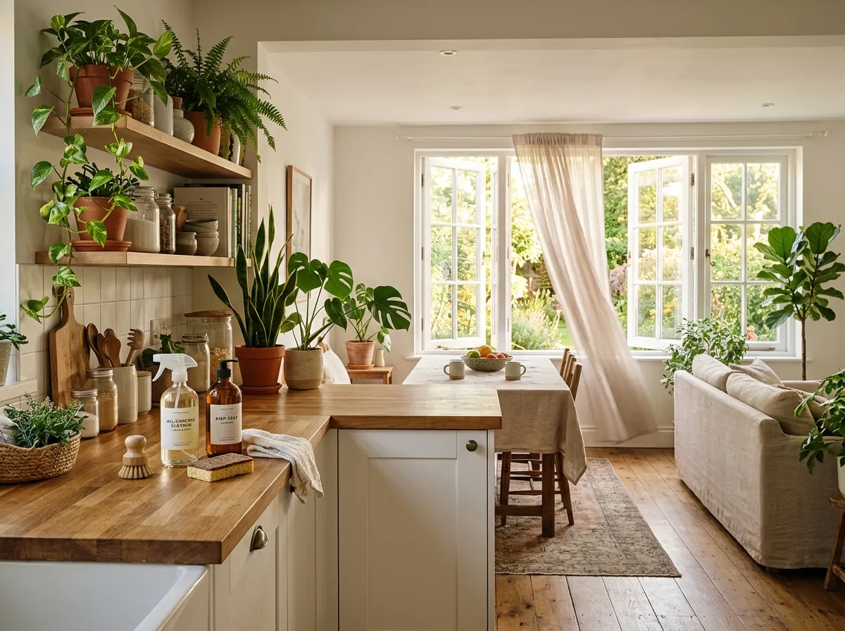 Bright clean home interior with natural products