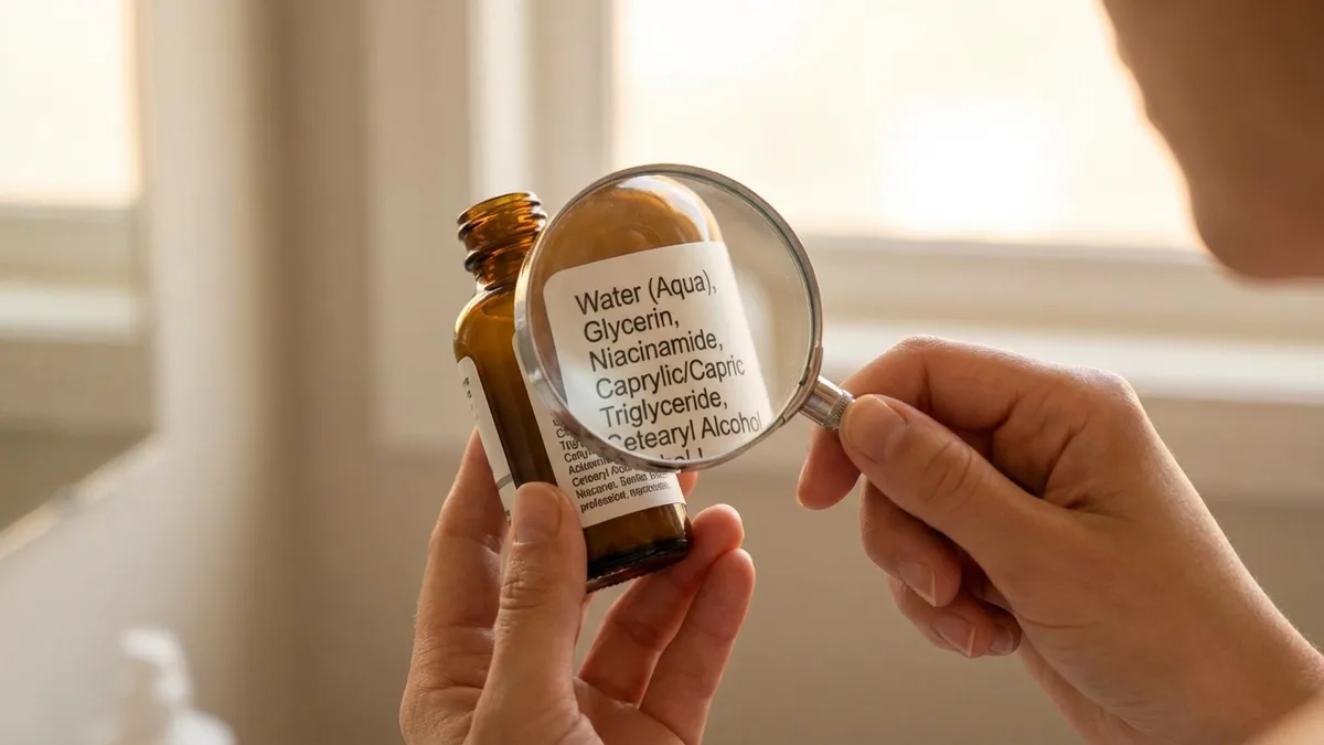 Back of a skincare product bottle showing an INCI ingredient list