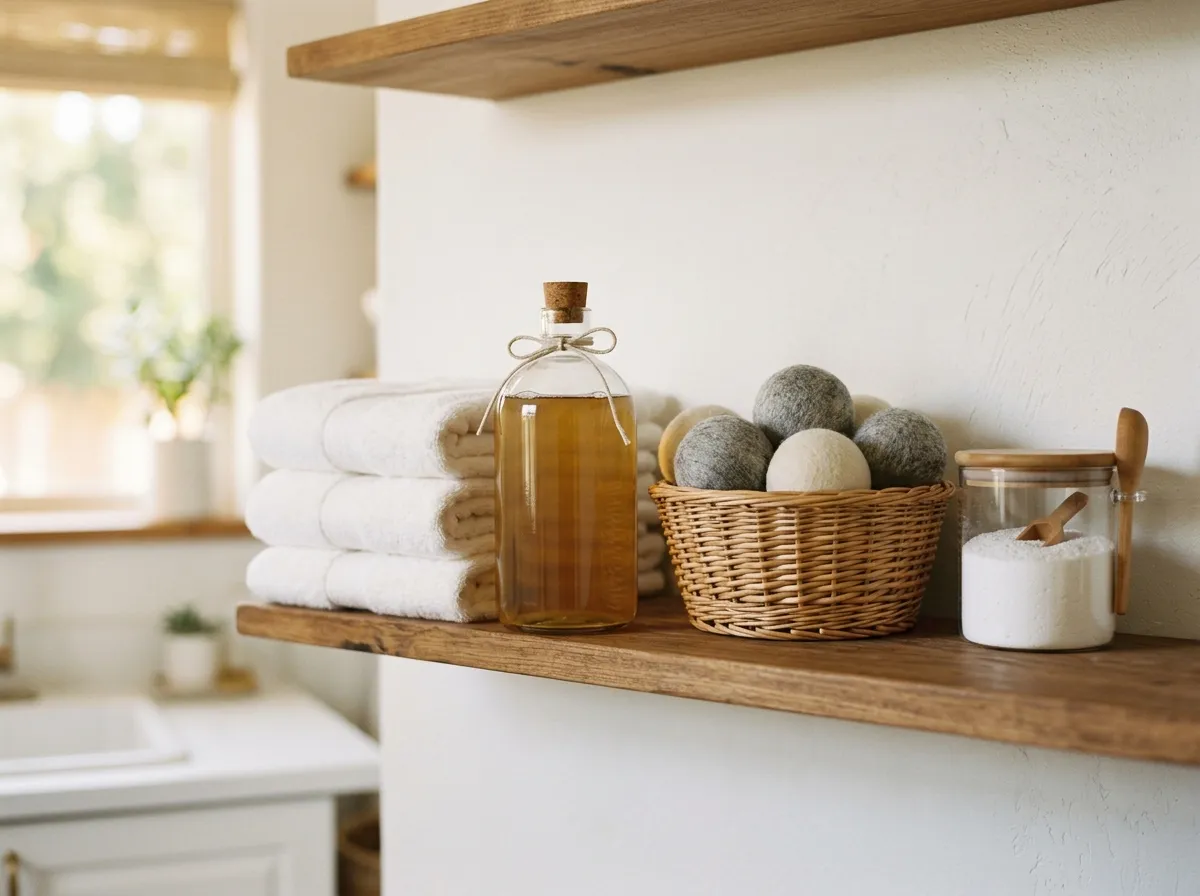 Complete non-toxic laundry routine setup with clean products